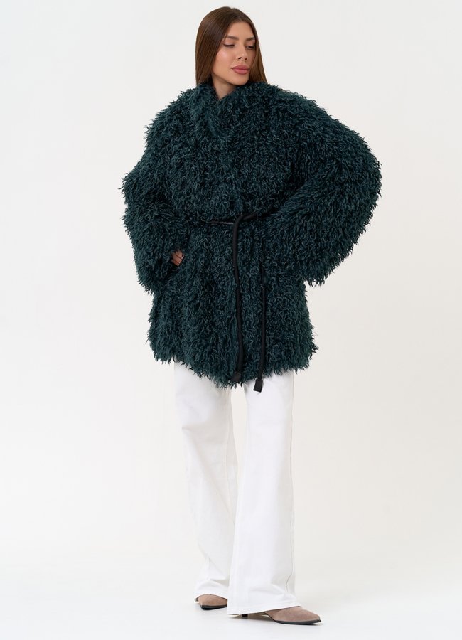 Женская шуба из эко меха изумрудного цвета модель № 31526 универмаг малина