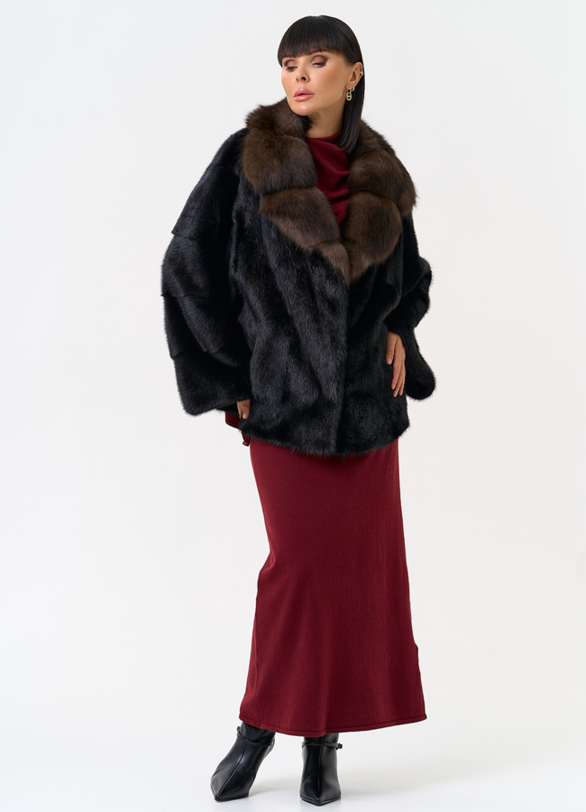 Шуба из меха норки с воротником из меха куницы модель № 31498 универмаг малина