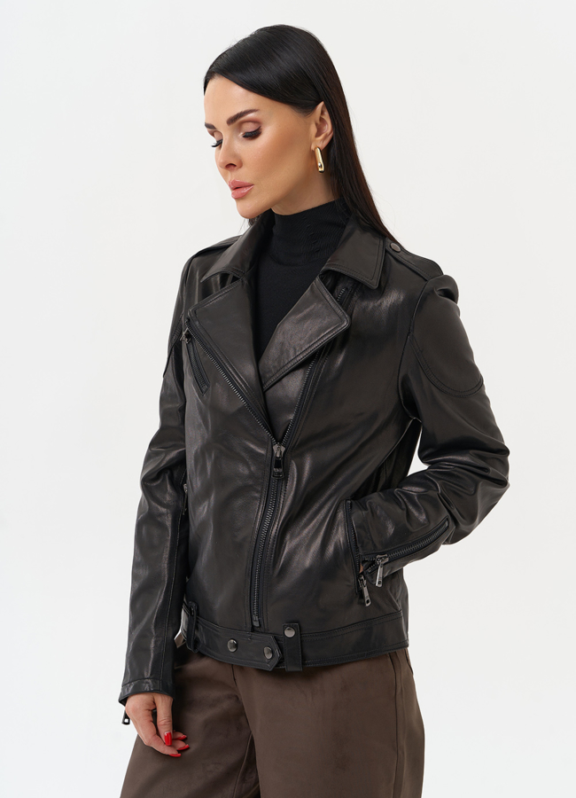 Куртка кожаная черного цвета модель № 10662 в рассрочку