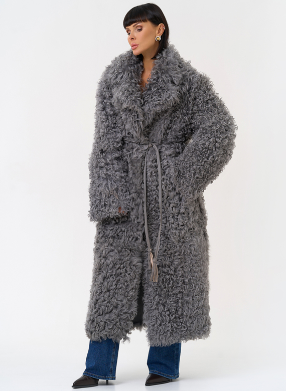 Женская двухсторонняя дубленка с английским воротником