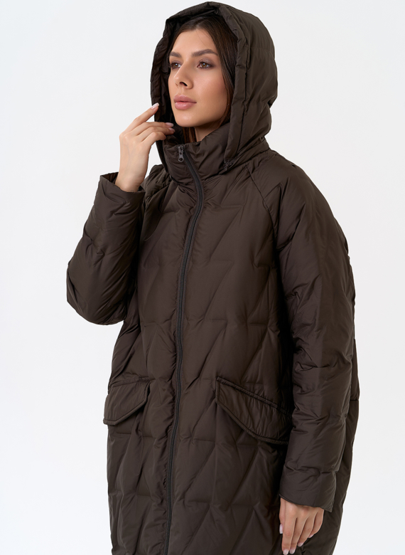 Женское свободное пальто с капюшоном