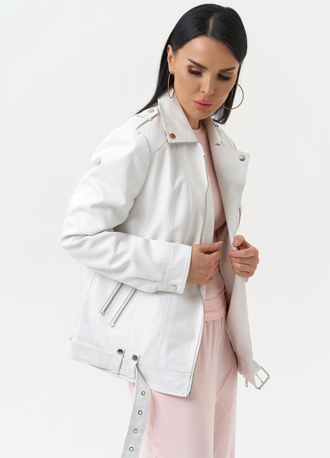 Куртка косуха из эко кожи белого цвета модель № 30381 универмаг малина