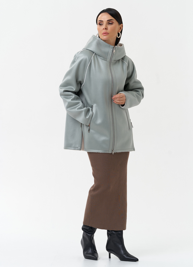 Женская дубленка из эко замши с капюшоном модель № 30204 универмаг малина