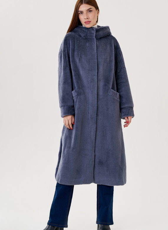 Женское пальто из шерсти с капюшоном 