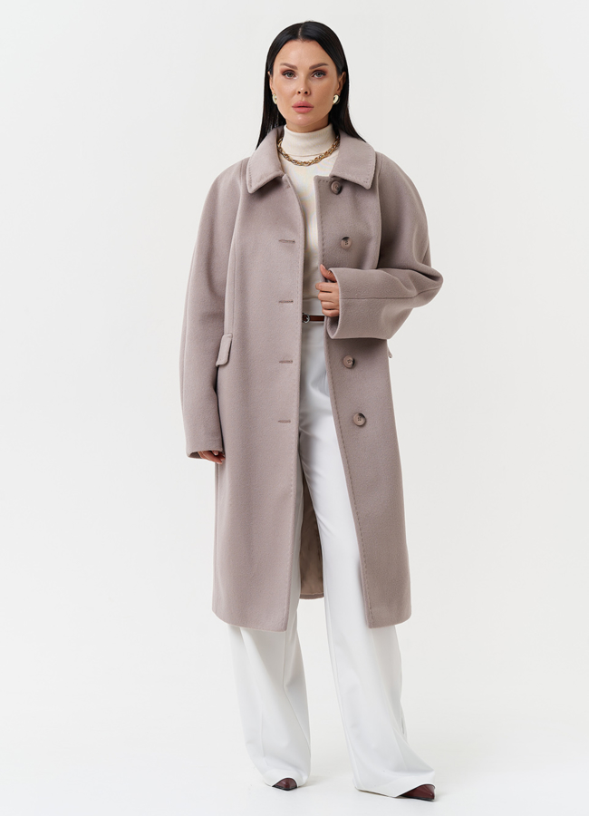 Светлое пальто с поясом модель № 27696 универмаг малина