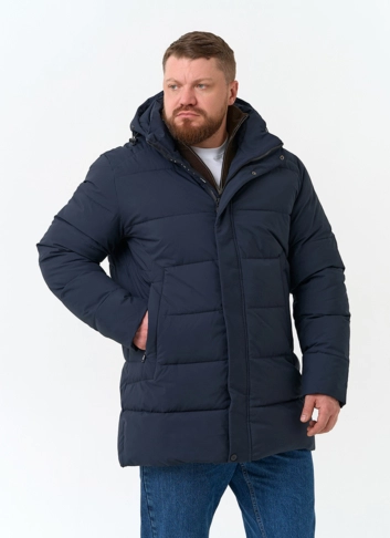 Мужской удлиненный пуховик с капюшоном фото