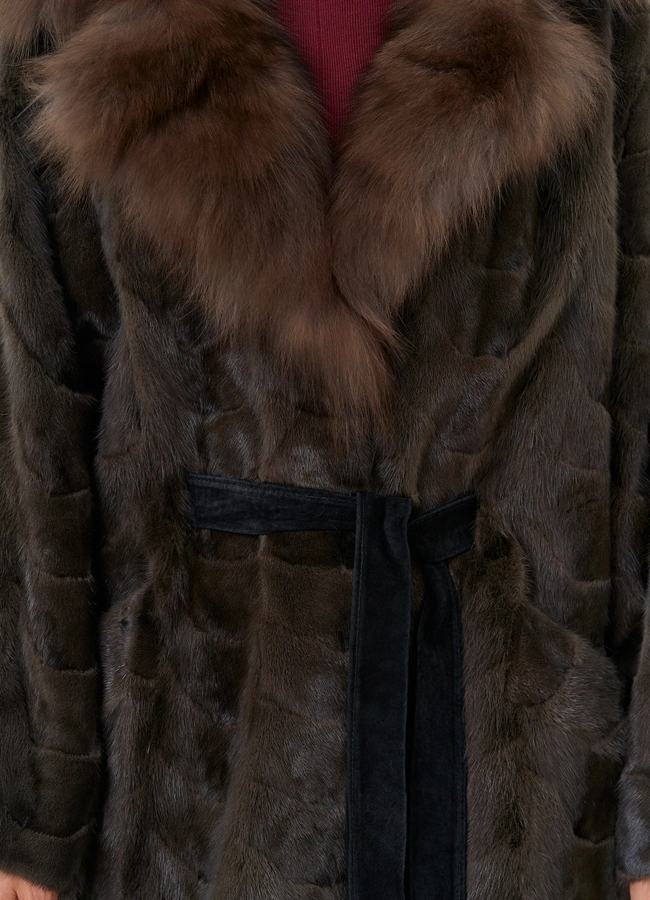 Шуба из меха норки с воротником из меха лисы модель № 31300 универмаг малина фото