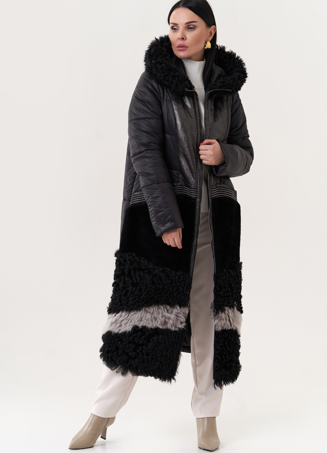 Комбинированный пуховик с капюшоном модель № 26913 универмаг малина