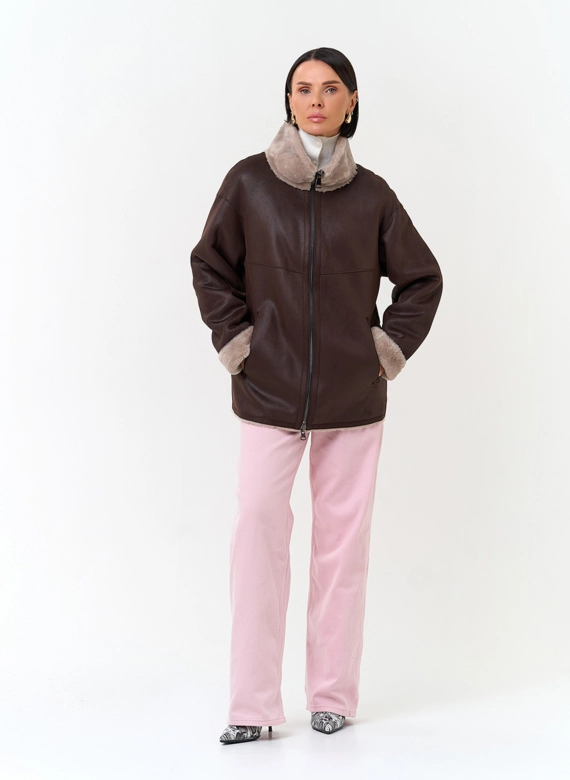 Женская дубленка из эко замши фото