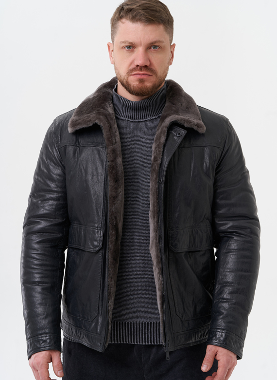 Куртка из натуральной кожи с отделкой из мутона