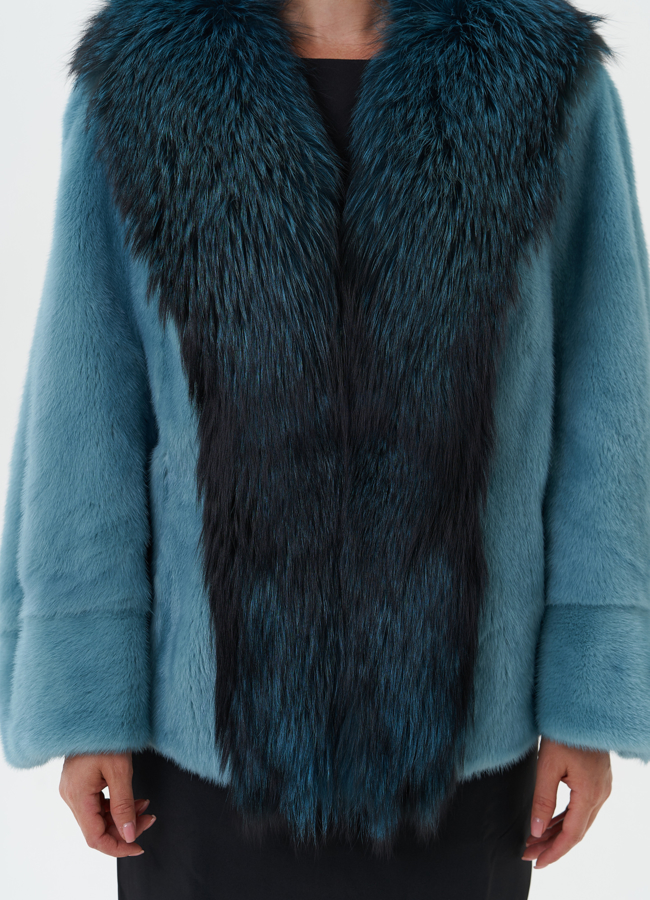 Короткая шуба из норки с мехом из чернобурки  модель № 25474 в рассрочку