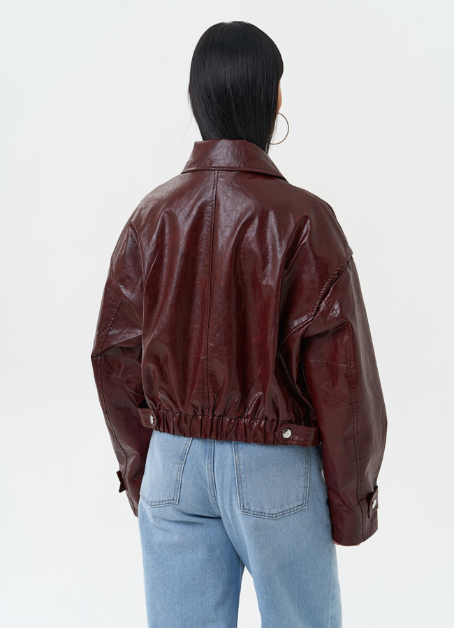 Куртка бомбер из эко кожи бордового цвета модель № 30315 в кредит
