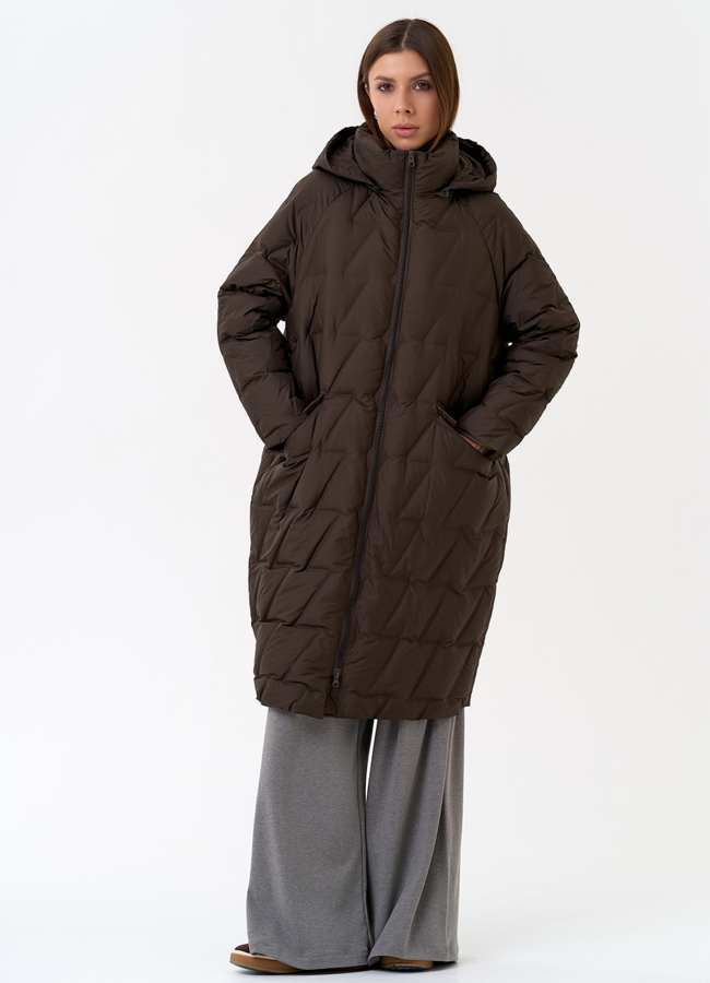 Женское свободное пальто с капюшоном модель № 31386 в кредит