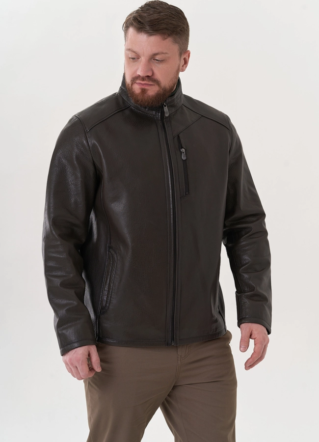 Мужская куртка из натуральной кожи в цвете хаки модель № 26824 в кредит