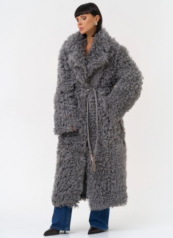 Женская двухсторонняя дубленка с английским воротником