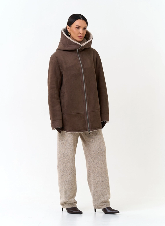 Женская дубленка из эко замши фото