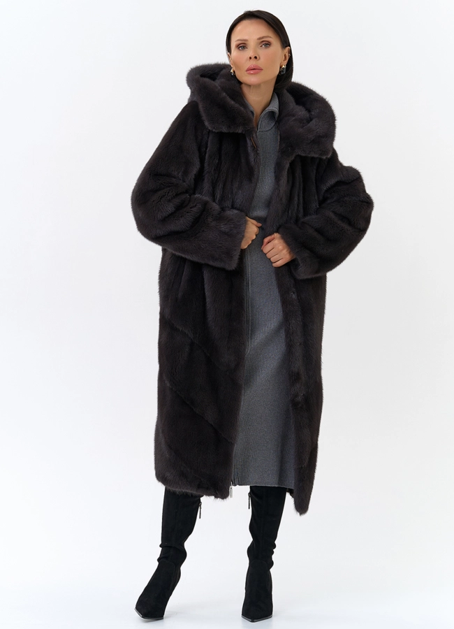 Женская шуба из норки силуэта баллон с капюшоном модель № 24752 универмаг малина фото